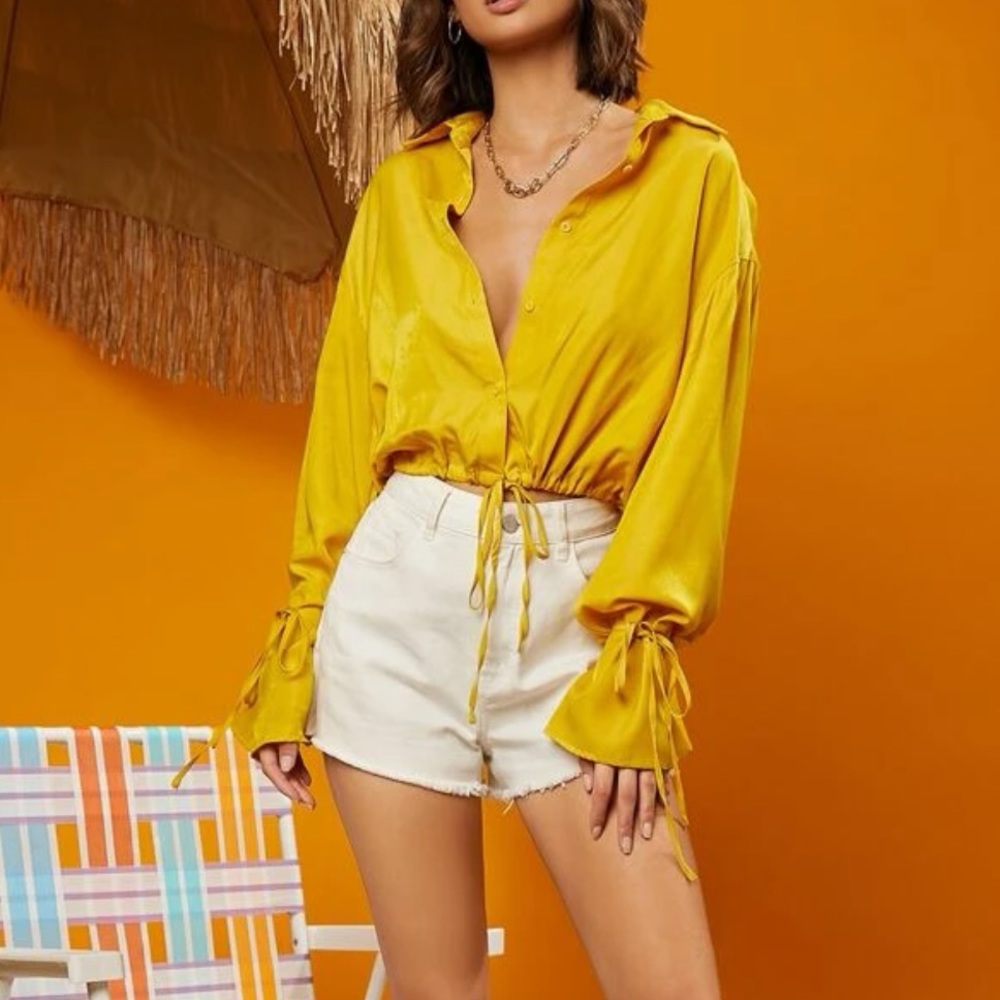 Bell Cuff Button Through Drawstring Waist Shirt